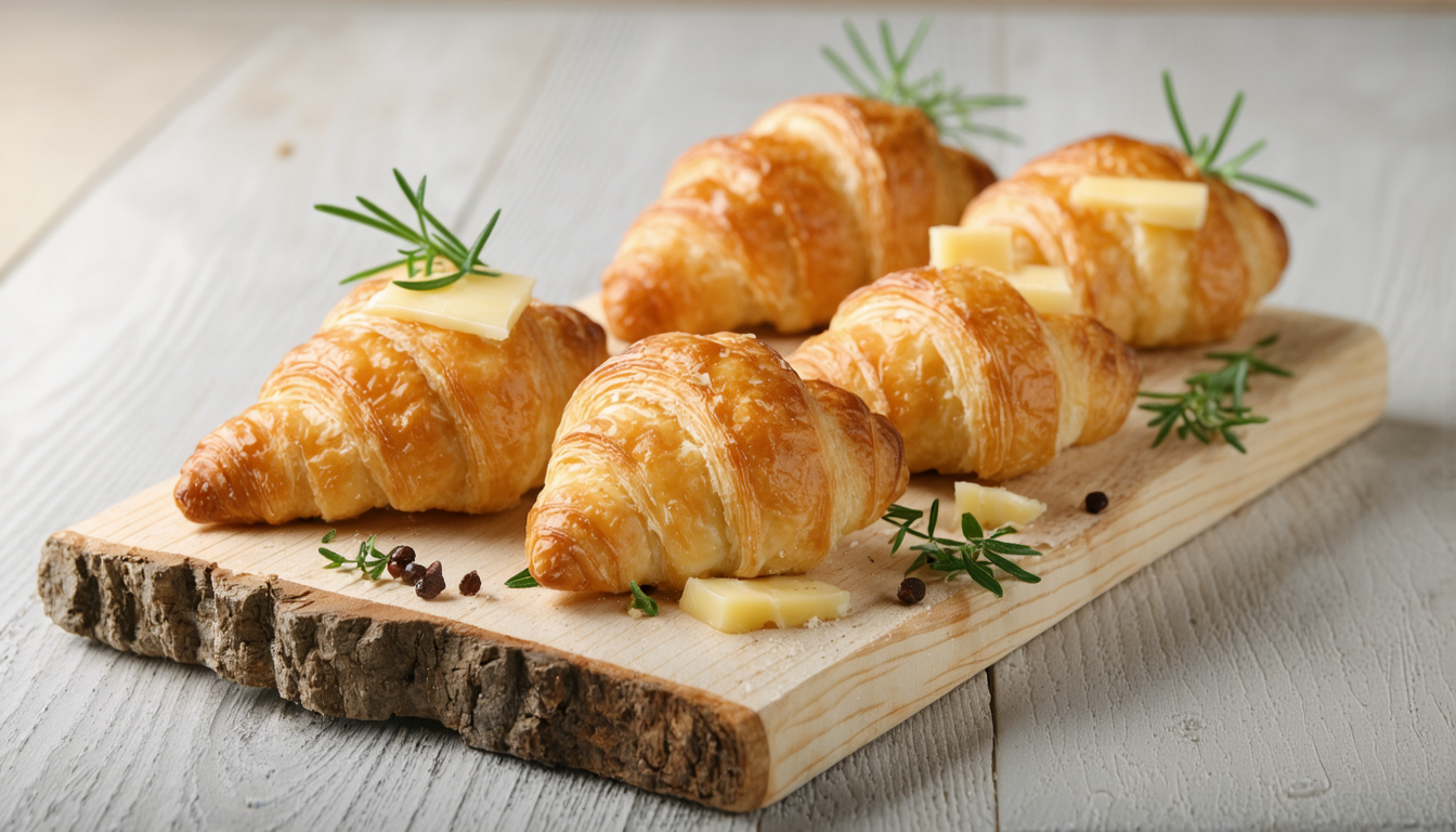 découvrez nos délices miniatures : des croissants apéritifs au fromage, ail et fines herbes, parfaits pour un apéritif gourmand et convivial.