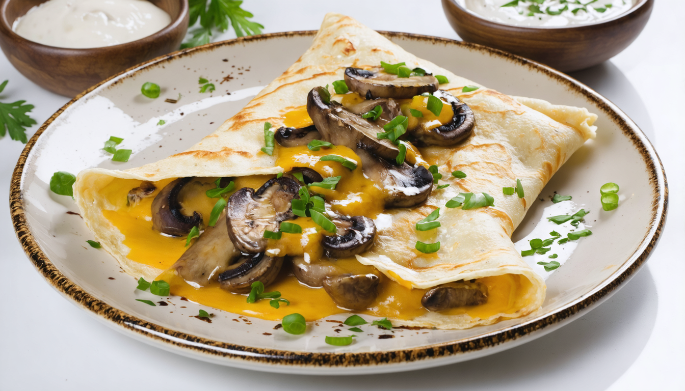 découvrez une recette savoureuse de crêpe salée garnie de champignons fondants et de fromage gourmand, parfaite pour un repas réconfortant et délicieux.