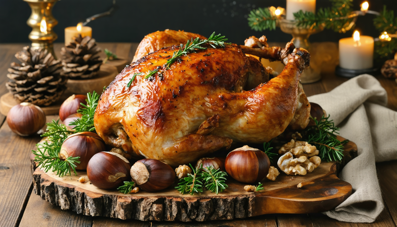 savourez une délicieuse poularde farcie aux noix et marrons, un plat gourmand et raffiné parfait pour vos repas festifs et moments d'exception.