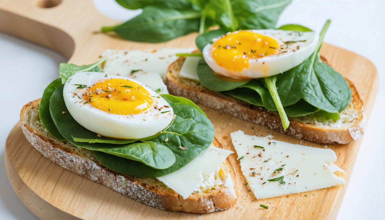 découvrez notre recette simple et gourmande de tartine aux épinards frais, œuf mollet fondant et fromage frais, idéale pour un repas savoureux et nutritif.