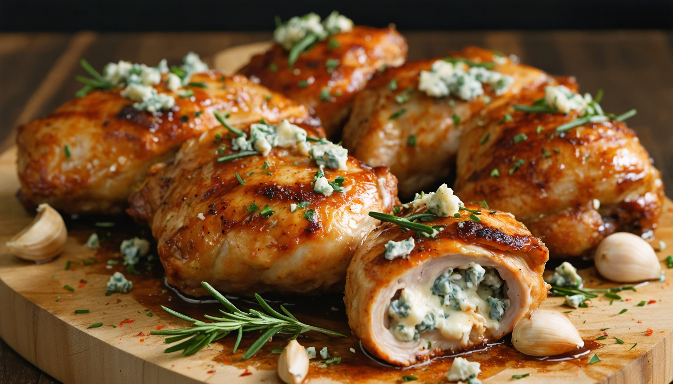 découvrez nos délicieuses cuisses de poulet farcies au fromage bleu, une recette gourmande qui éveillera vos papilles et vous fera voyager au cœur des saveurs riches et crémeuses.