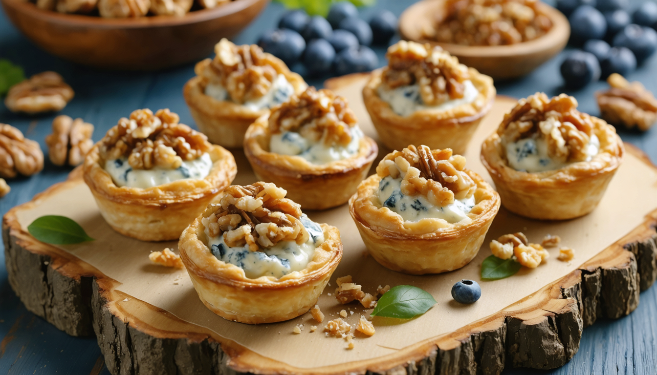 découvrez notre recette gourmande de mini-tartelettes au fromage bleu et noix, parfaites pour un apéritif savoureux et original. faciles à préparer et délicieuses à déguster !
