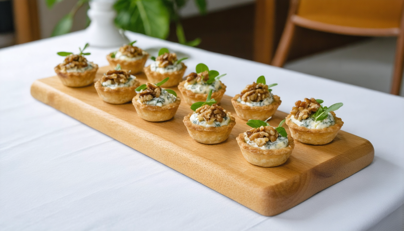 découvrez notre recette gourmande de mini-tartelettes au fromage bleu et noix, parfaites pour un apéritif savoureux et original à partager.