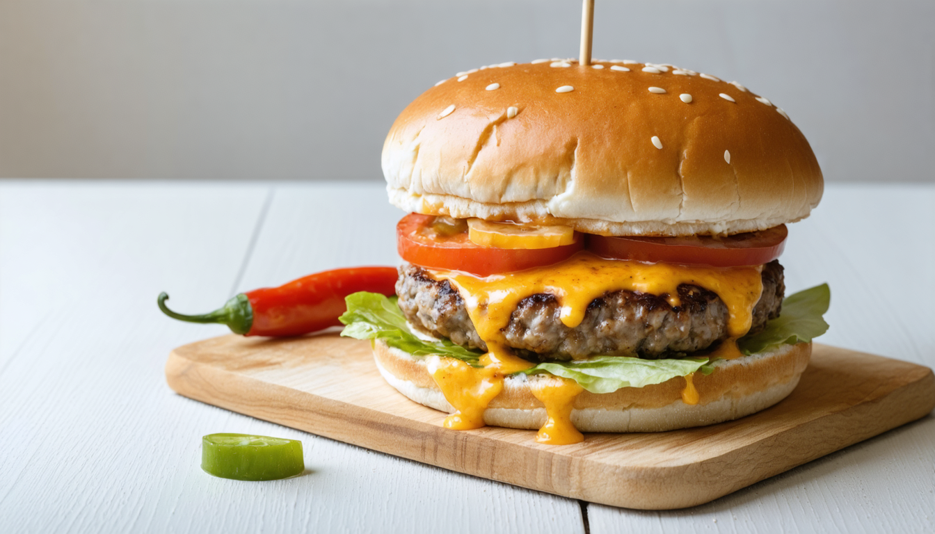 savourez notre délicieux burger gourmand composé de bœuf juteux et de fromage de brebis fondant pour une expérience culinaire irrésistible.