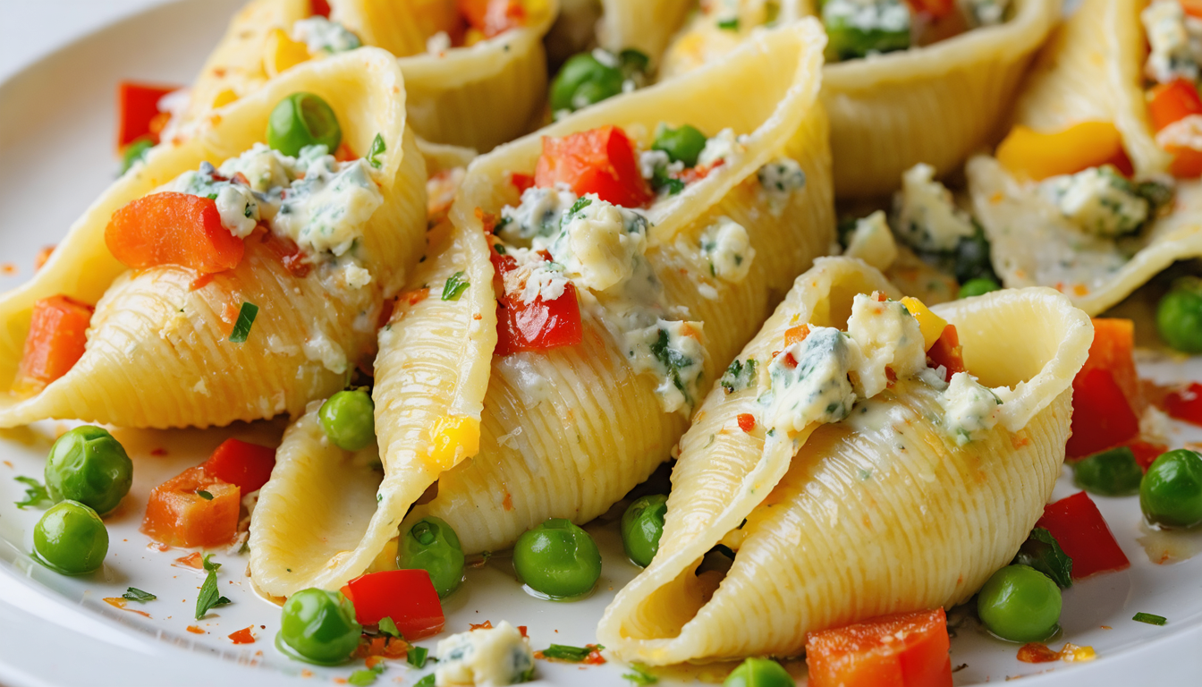 savourez nos conchiglionis gourmands farcis de légumes croquants et de fromage bleu fondant, une recette délicieuse et pleine de saveurs pour un repas réconfortant.