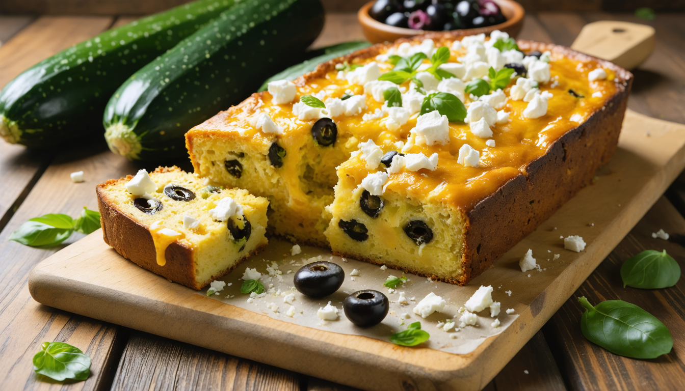 découvrez notre recette gourmande de cake salé aux courgettes, feta fondante et olives noires savoureuses, parfaite pour un apéritif ou un repas léger plein de douceur.