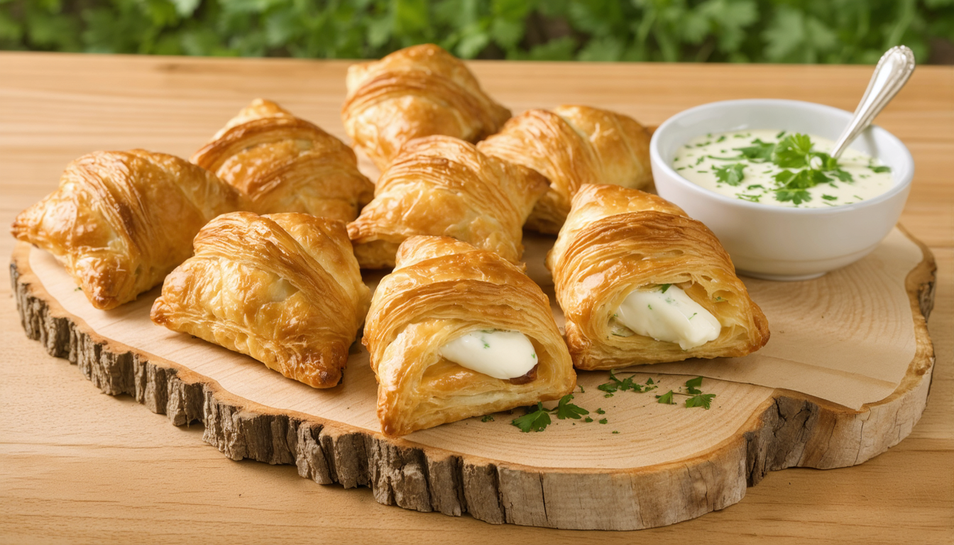 savourez nos feuilletés au camembert fondant, accompagnés d'une sauce à la coriandre onctueuse, pour un mélange de saveurs délicat et gourmand.