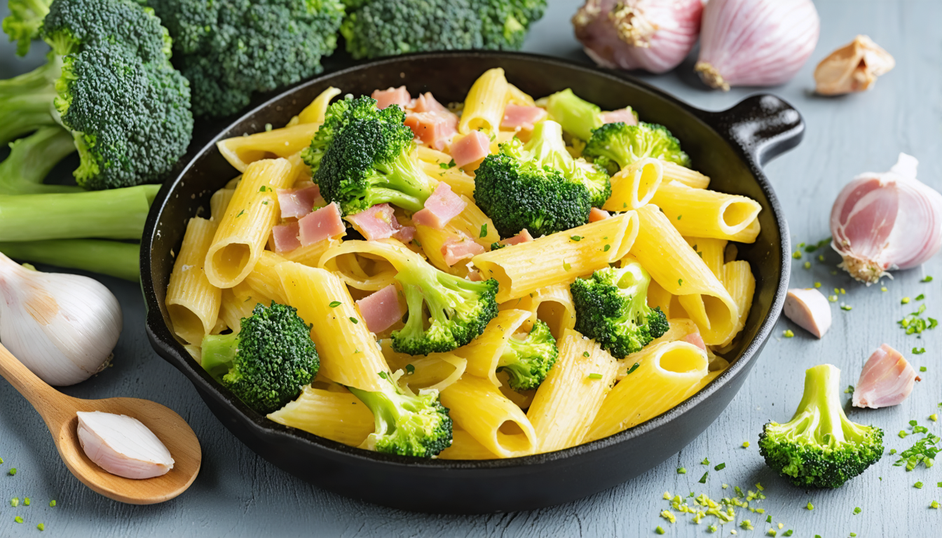 découvrez notre recette de gratin léger alliant pâtes savoureuses, brocolis croquants et jambon, le tout nappé d'une sauce blanche onctueuse pour un plat gourmand et équilibré.