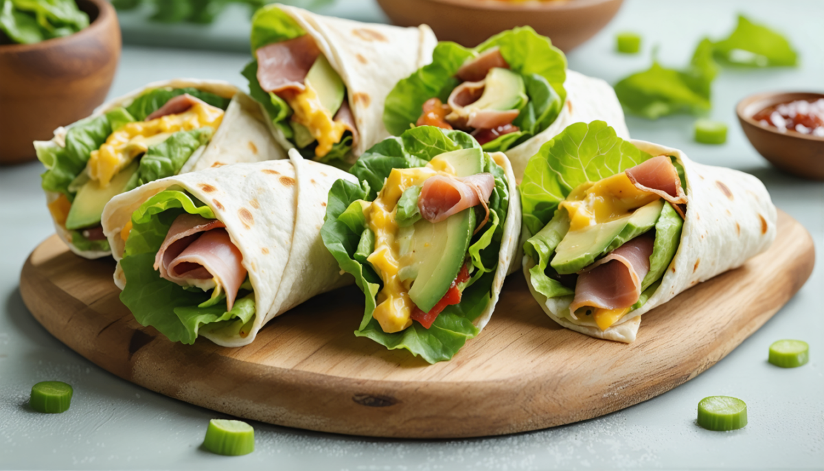 découvrez notre recette fraîche et savoureuse de minis wraps légers à l'avocat, jambon et fromage, parfaits pour un repas rapide et gourmand.