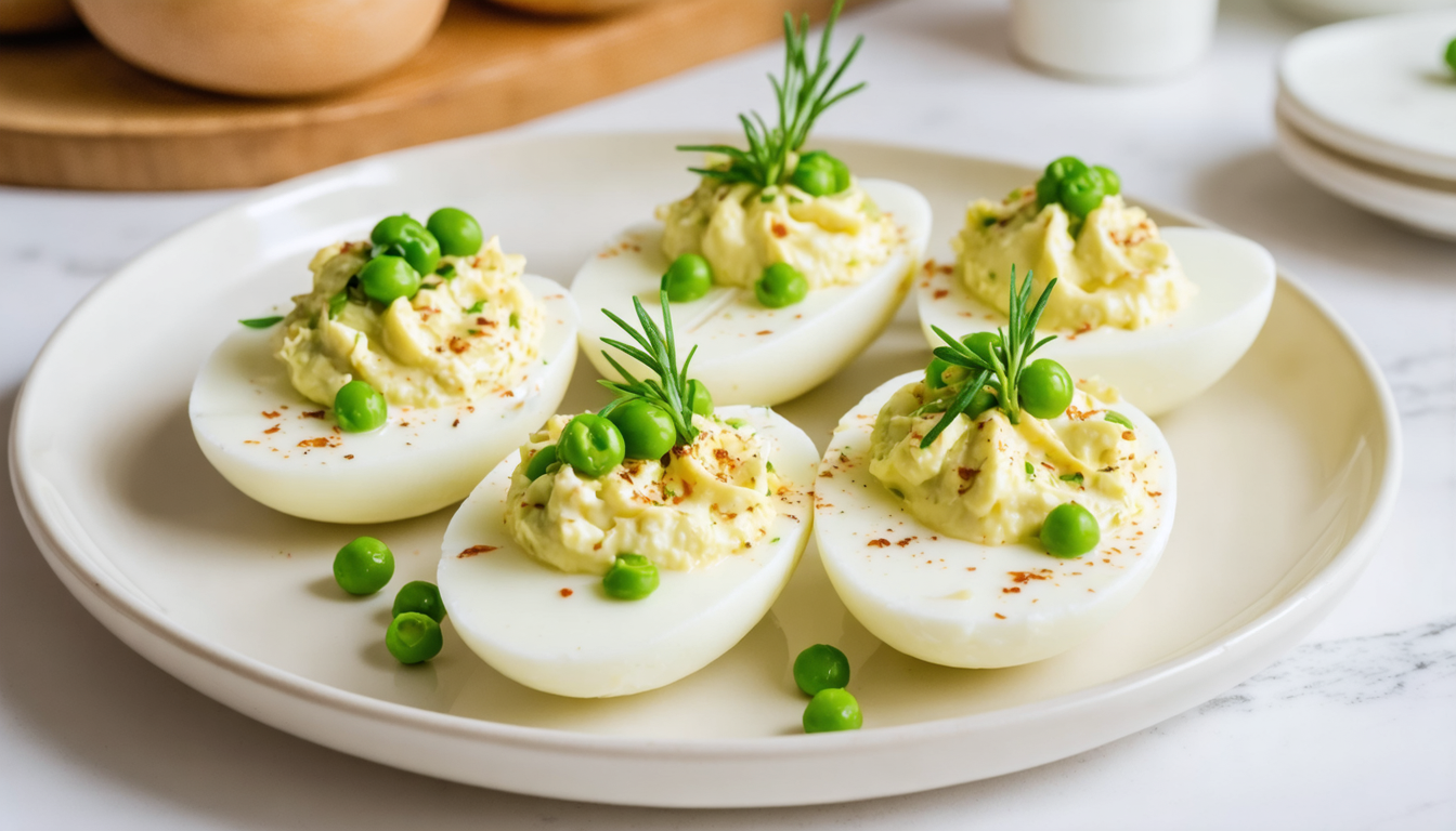 découvrez notre recette inventive d'œufs mimosa revisités, alliant la fraîcheur du fromage frais et la douceur des petits pois pour un apéritif savoureux et original.