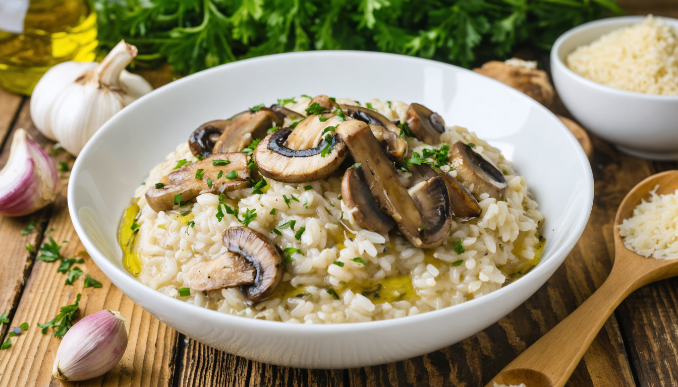 découvrez notre recette facile et gourmande de risotto aux champignons, léger et sans gluten, parfait pour un repas savoureux et sain.
