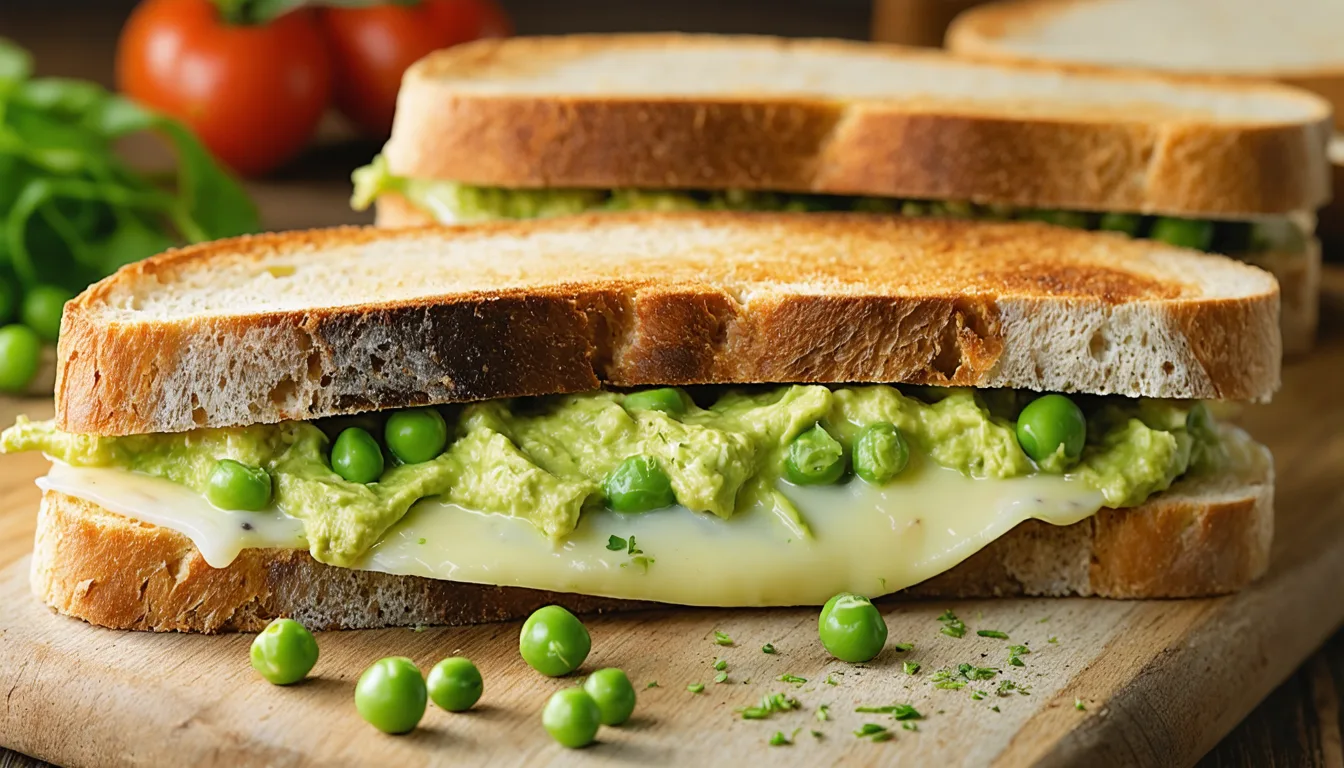 découvrez nos délicieux sandwichs frais garnis d'une crème de petits pois légère et de fromage onctueux, pour une pause gourmande et saine.