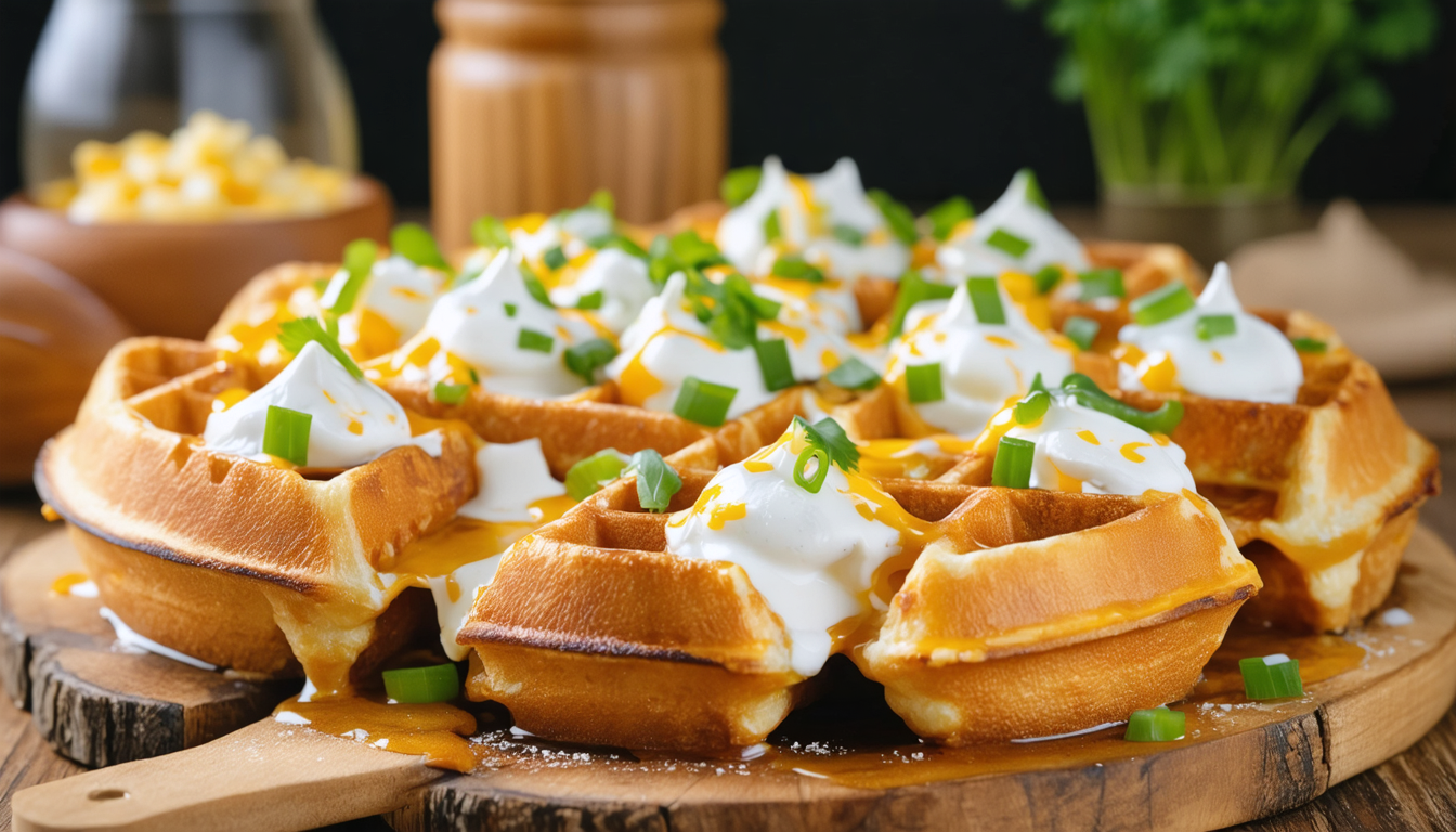 découvrez notre recette de gaufres salées gourmandes, nappées d'une crème onctueuse et garnies de fromage frais, pour des saveurs riches et délicieuses à savourer à tout moment.