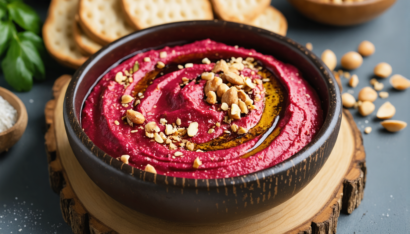 découvrez notre houmous de betterave gourmand accompagné de chèvre croustillant, une recette alliant douceur et croquant pour une explosion de saveurs uniques.