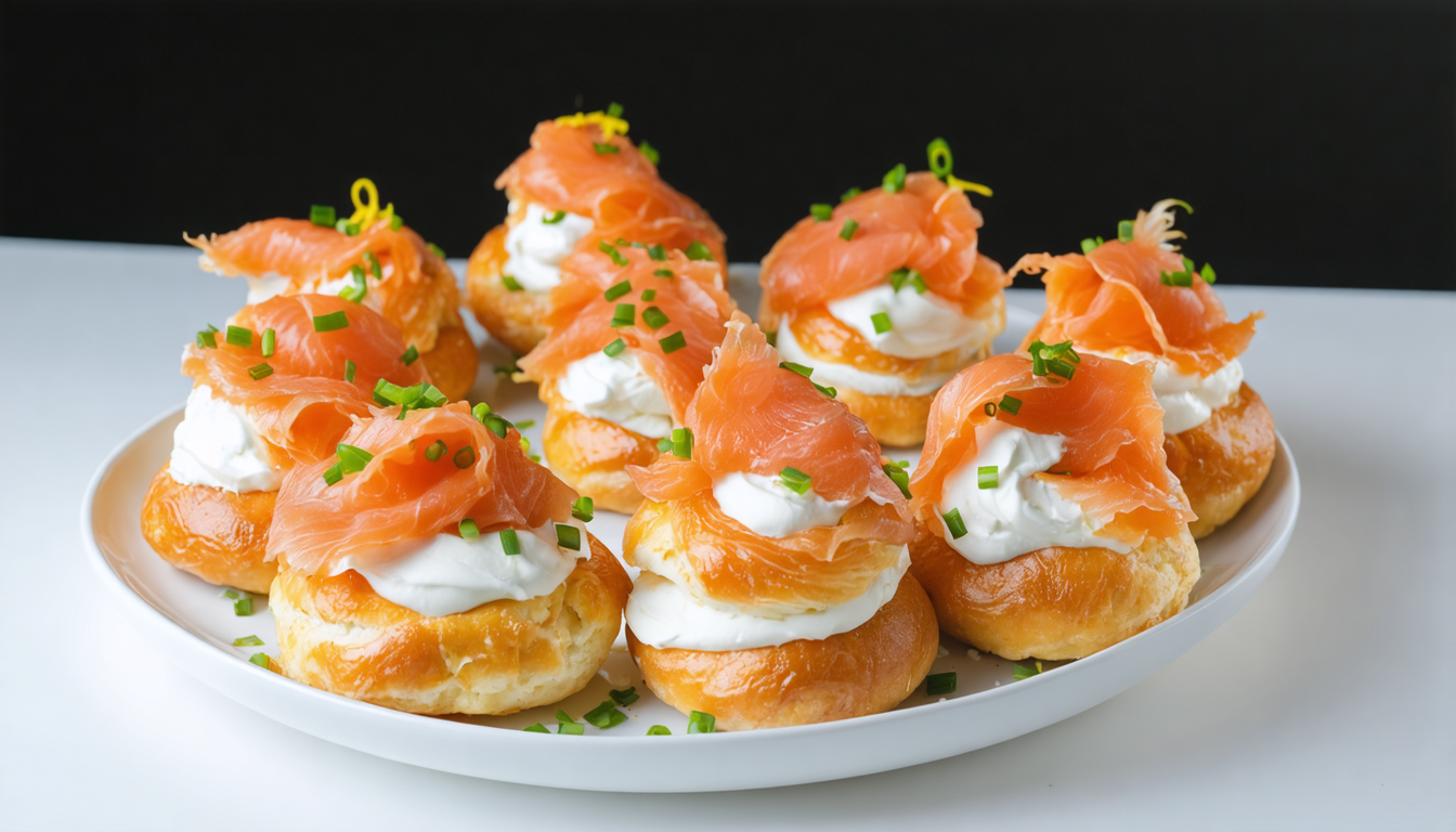 découvrez la recette des profiteroles légères garnies de fromage frais et saumon fumé, une alliance parfaite de fraîcheur et de saveurs marines pour un plaisir gustatif unique.