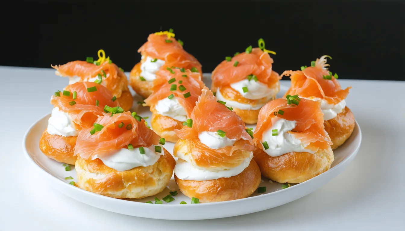 découvrez la recette des profiteroles légères garnies de fromage frais et saumon fumé, une alliance parfaite de fraîcheur et de saveurs marines pour un plaisir gustatif unique.