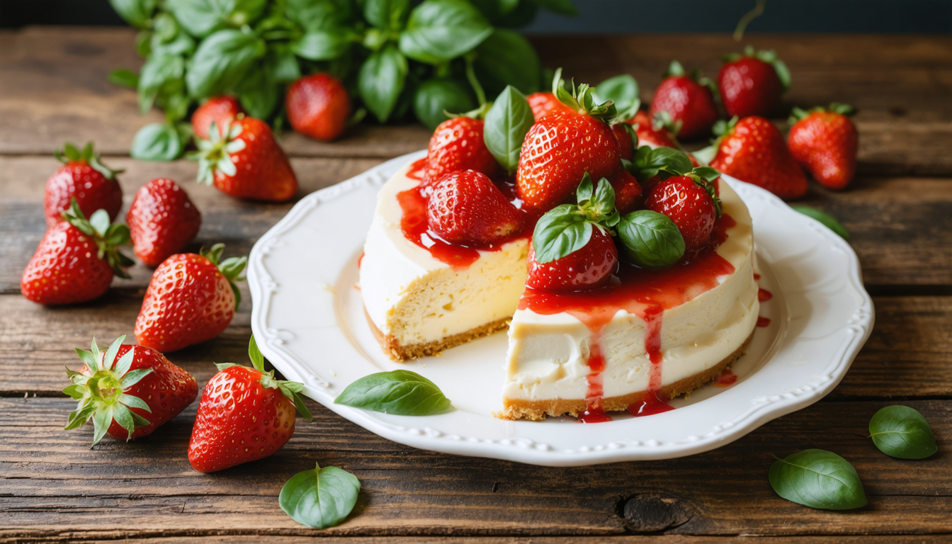 découvrez notre recette délicieuse de cheesecake glacé à la fraise et au basilic, un dessert frais et gourmand parfait pour toutes les occasions.