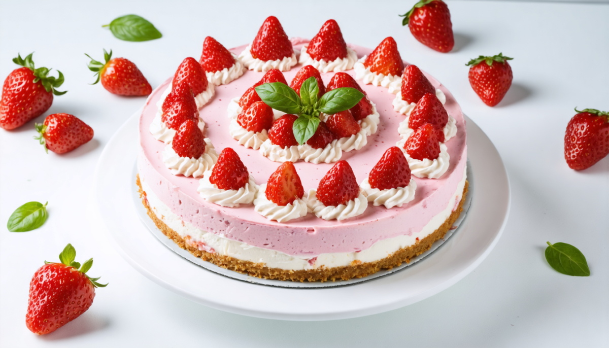 découvrez notre recette délicieuse de cheesecake glacé à la fraise et au basilic, un dessert frais et original parfait pour toutes les occasions.