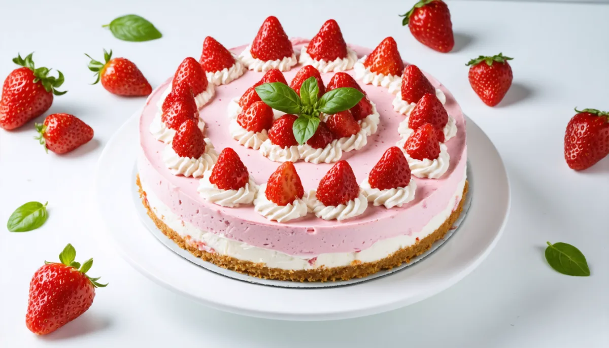 découvrez notre recette délicieuse de cheesecake glacé à la fraise et au basilic, un dessert frais et original parfait pour toutes les occasions.