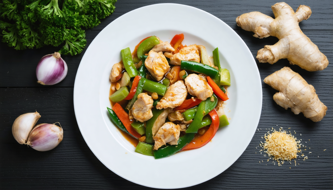 découvrez une recette express de sauté léger au poulet, légumes croquants et gingembre parfumé à la sauce soja, pour un repas savoureux et équilibré prêt en quelques minutes.