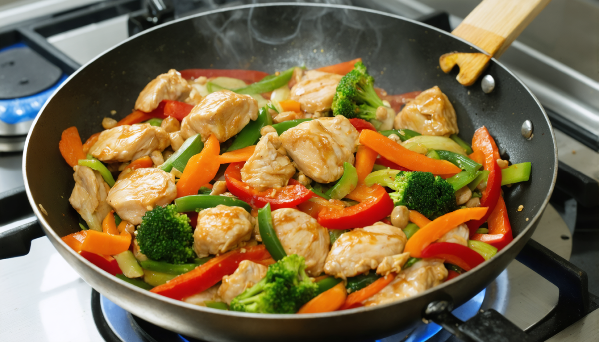 découvrez une recette express de sauté léger de poulet aux légumes croquants et gingembre parfumé à la sauce soja, idéale pour un repas sain et savoureux en toute simplicité.