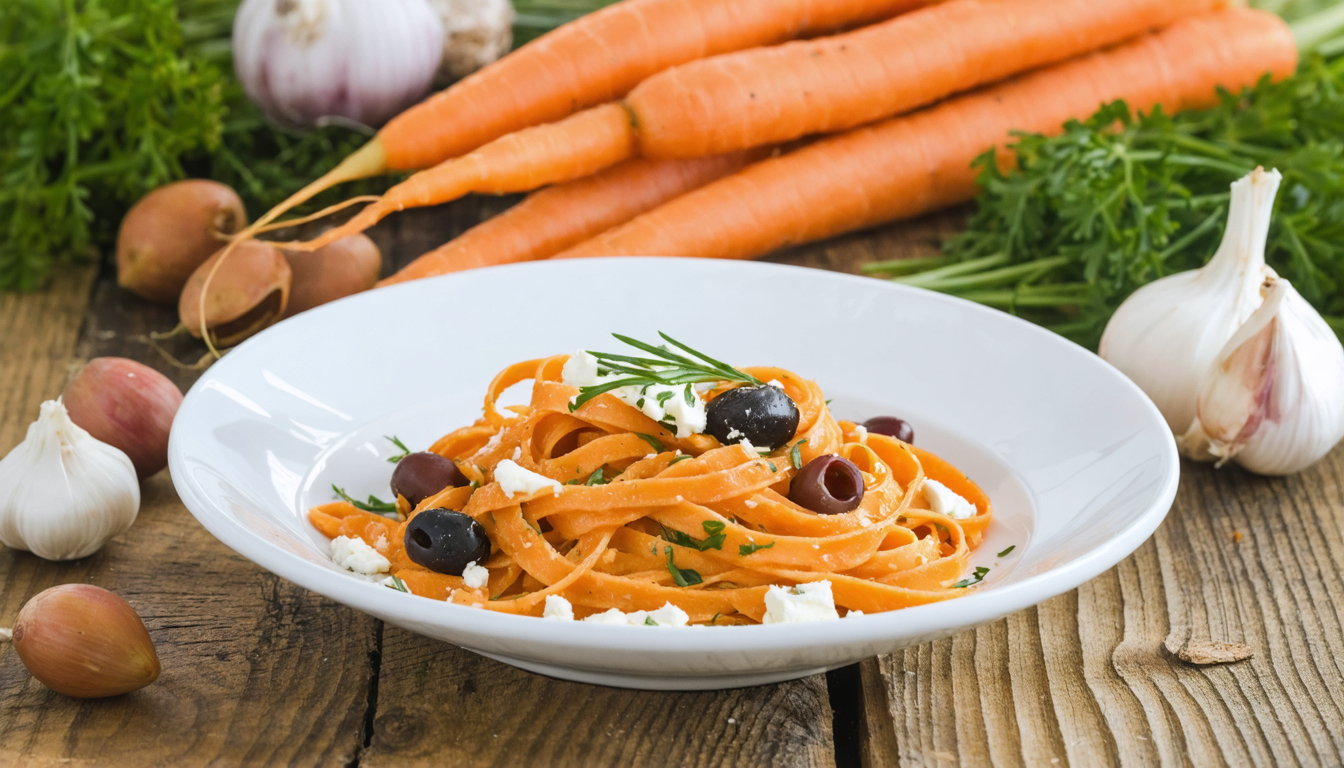 découvrez une recette saine et savoureuse de tagliatelles de carottes légères aux olives noires et fromage ail et fines herbes, parfaite pour un repas équilibré et gourmand.
