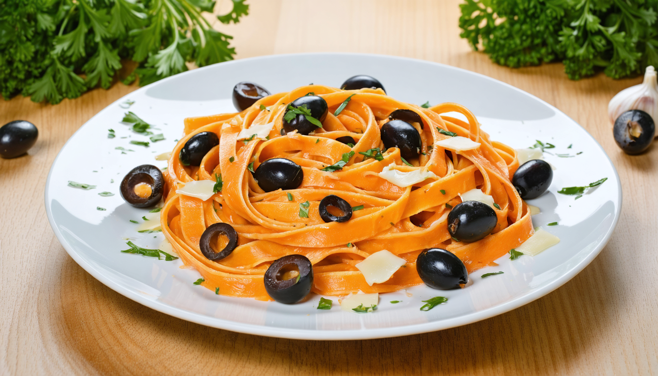 découvrez une recette saine et savoureuse de tagliatelles de carottes légères aux olives noires, accompagnées de fromage ail et fines herbes, parfaite pour un repas gourmand et équilibré.