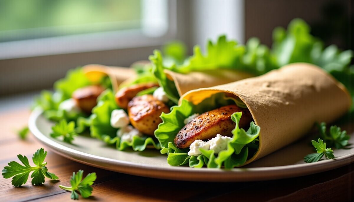 Wrap frais au poulet, céleri croquant, feta fondante et mâche : une recette saine et gourmande