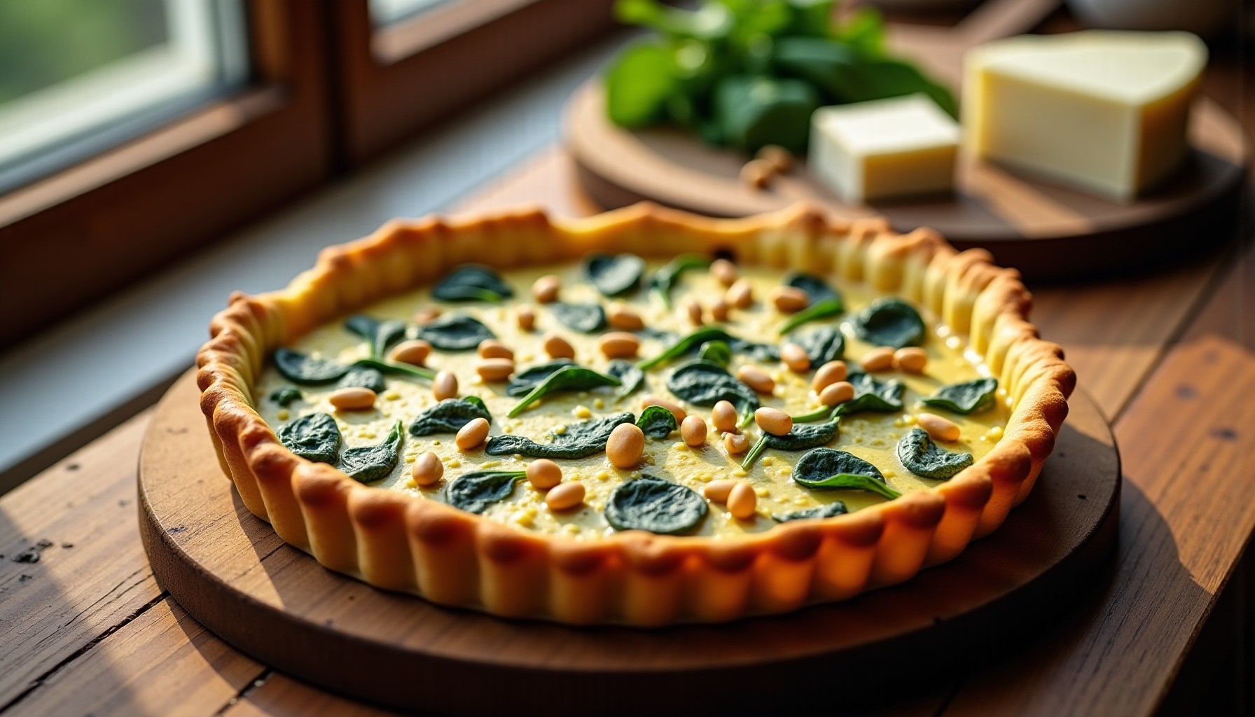 Quiche gourmande au bleu, épinards frais et pignons de pin : une recette simple et pleine de saveurs