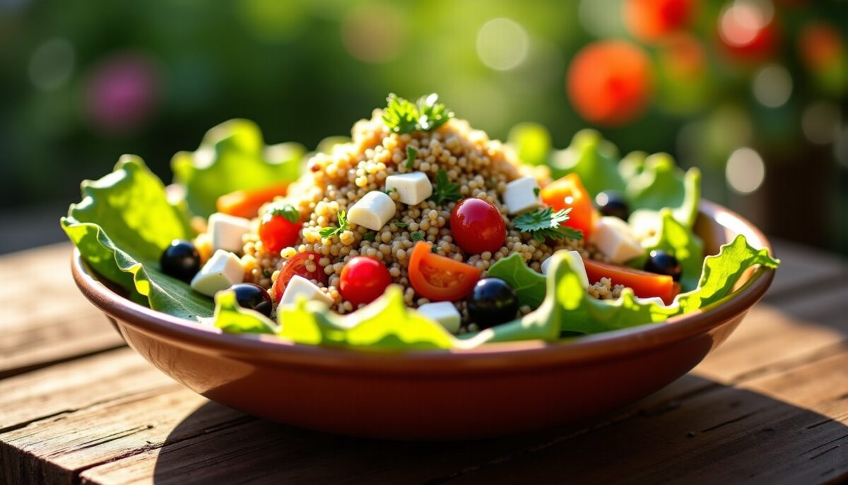 Salade gourmande aux céréales, légumes frais et fromage : une recette saine et délicieuse