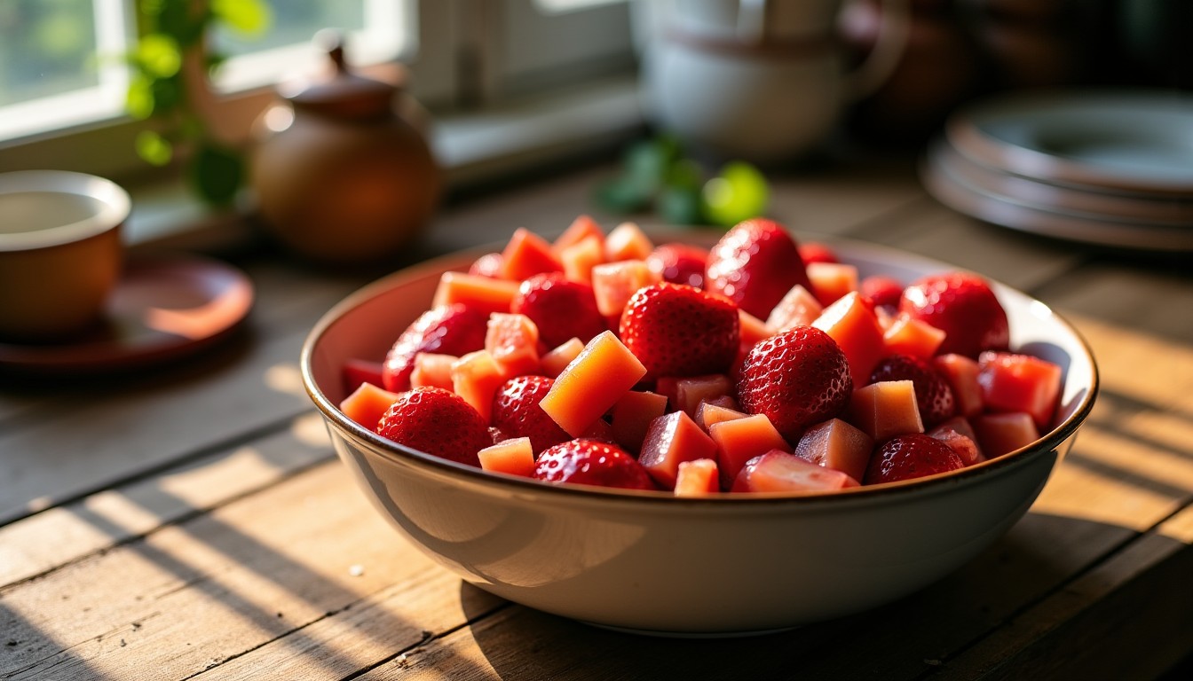 Compote fraises-rhubarbe allégée : une gourmandise fruitée à savourer