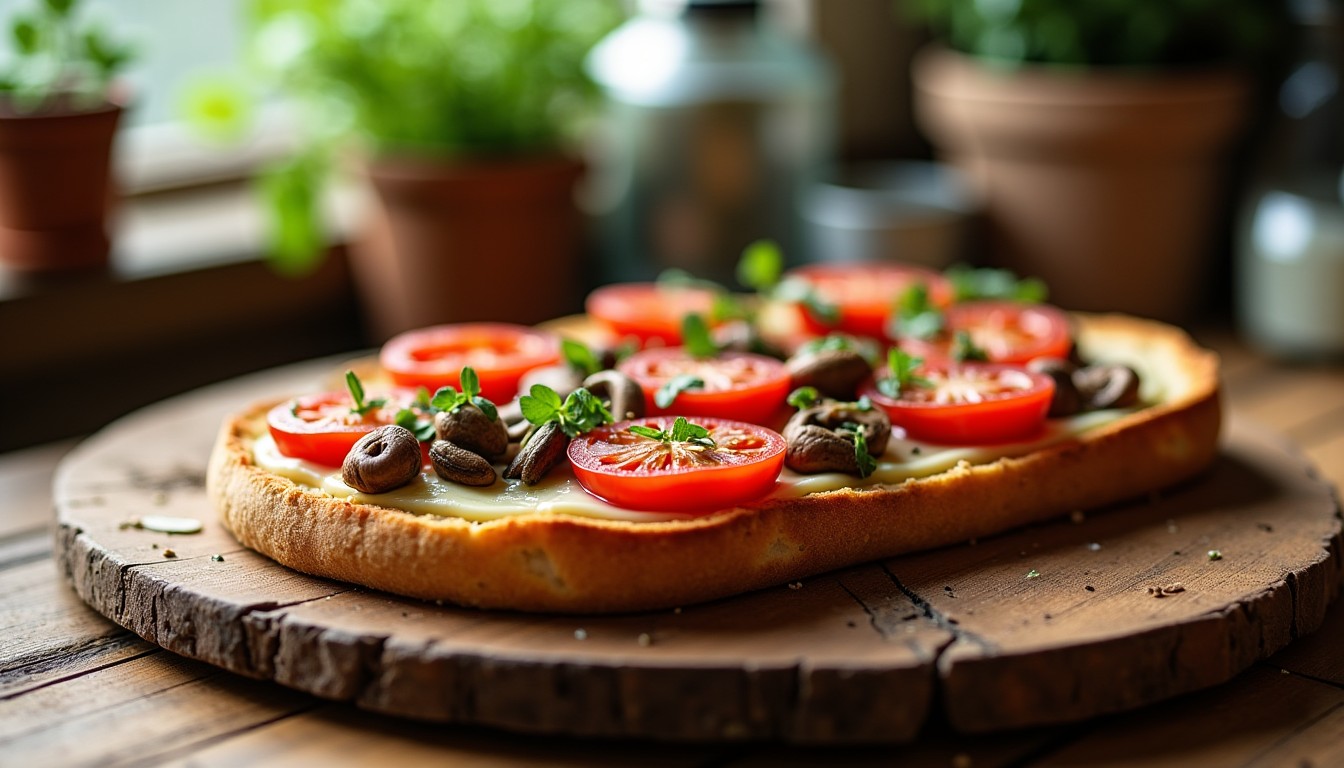 Délice Croquant : Tartines Gourmandes aux Tomates, Champignons Sautés et Fromage Frais