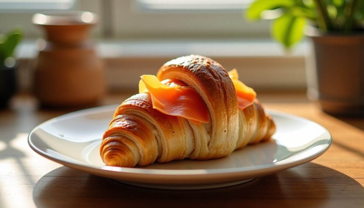Délice feuilleté : croissant au saumon fumé et fromage frais à savourer