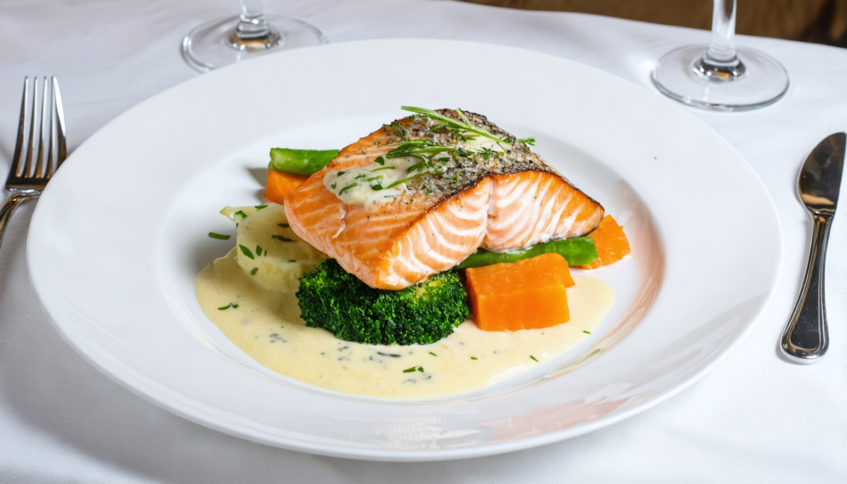 découvrez notre recette simple et gourmande de délice de saumon accompagné d'une savoureuse sauce au vin blanc, parfaite pour un repas élégant et facile à préparer.