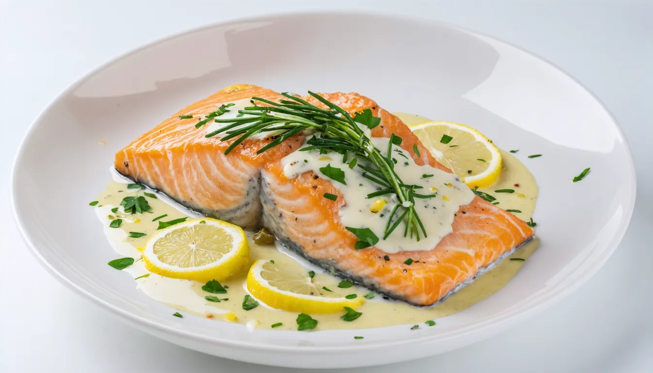 découvrez notre recette simple et gourmande de délice de saumon accompagné d'une savoureuse sauce au vin blanc, parfaite pour un repas raffiné et facile à préparer.