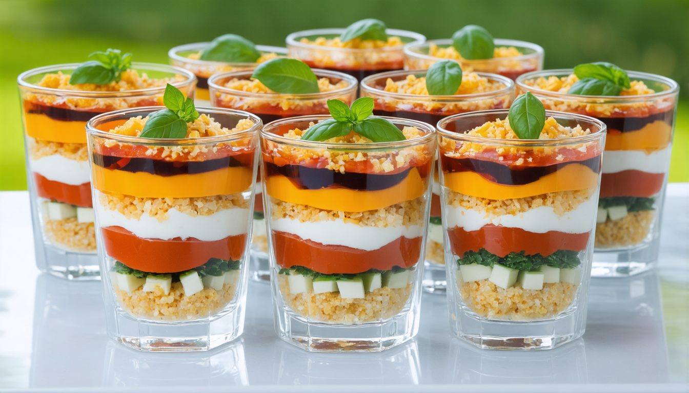 découvrez notre verrine gourmande au fromage, un délice du sud alliant saveurs authentiques et fraîcheur pour un apéritif raffiné et savoureux.