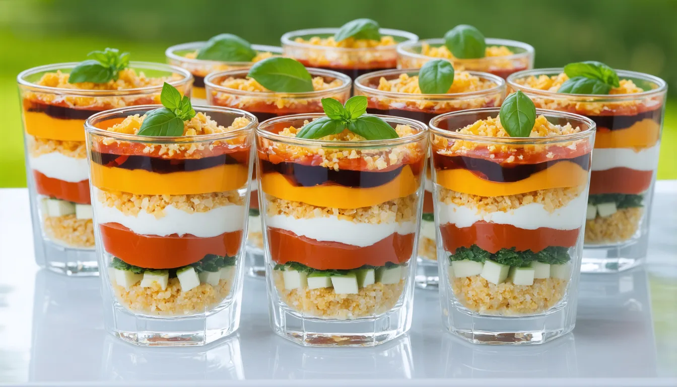 découvrez notre verrine gourmande au fromage, un délice du sud alliant saveurs authentiques et fraîcheur pour un apéritif raffiné et savoureux.