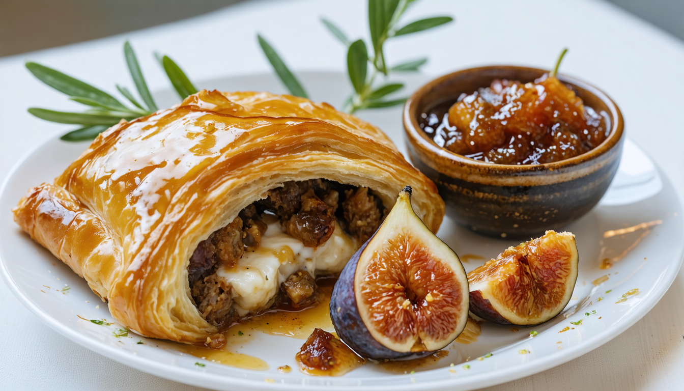 savourez un délice feuilleté au boudin blanc, sublimé par un chutney de figues maison, pour une expérience gourmande et raffinée.