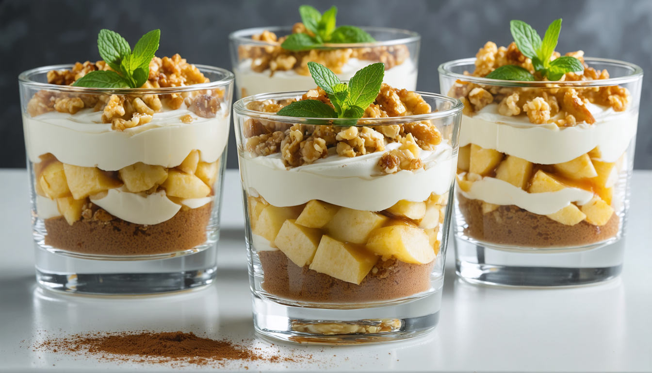 découvrez nos verrines pommes-noix revisitées façon tiramisu, un délice léger alliant fraîcheur et gourmandise pour un dessert original et savoureux.