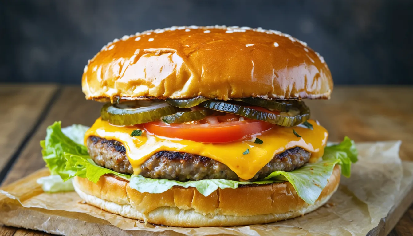 découvrez notre délice végétarien : un burger savoureux au fromage fondant accompagné d'oignons marinés maison, une explosion de saveurs pour les amateurs de cuisine saine et gourmande.