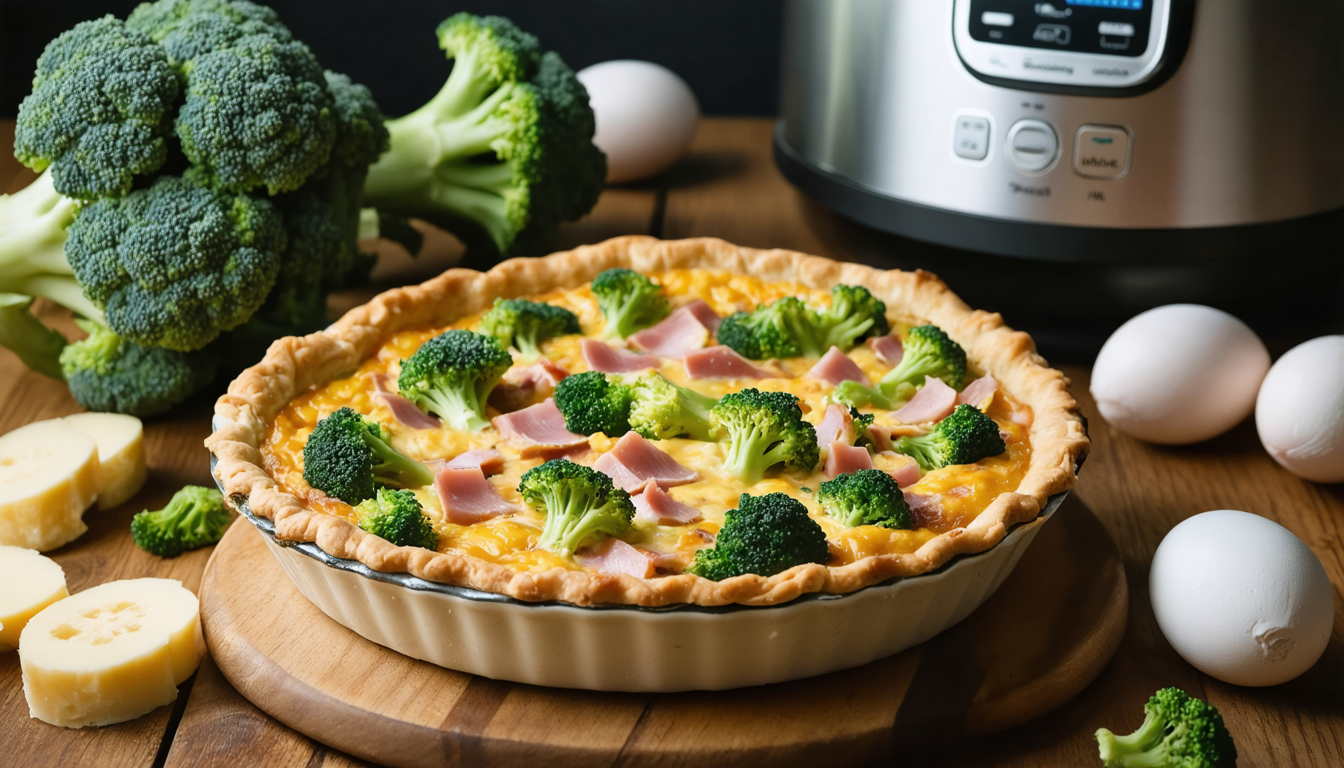 découvrez notre recette facile et rapide de quiche légère au brocoli et jambon, préparée avec le thermomix pour un goût savoureux et une cuisson parfaite.