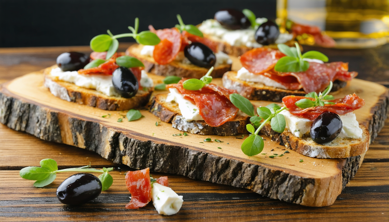 savourez une délicieuse tartine gourmande au fromage frais, olives et chorizo épicé, parfaite pour un apéritif ou un repas rapide et plein de saveurs.