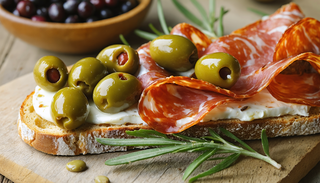 savourez une tartine gourmande alliant le crémeux du fromage frais, la richesse des olives et le piquant du chorizo épicé, pour un délice simple et rapide.