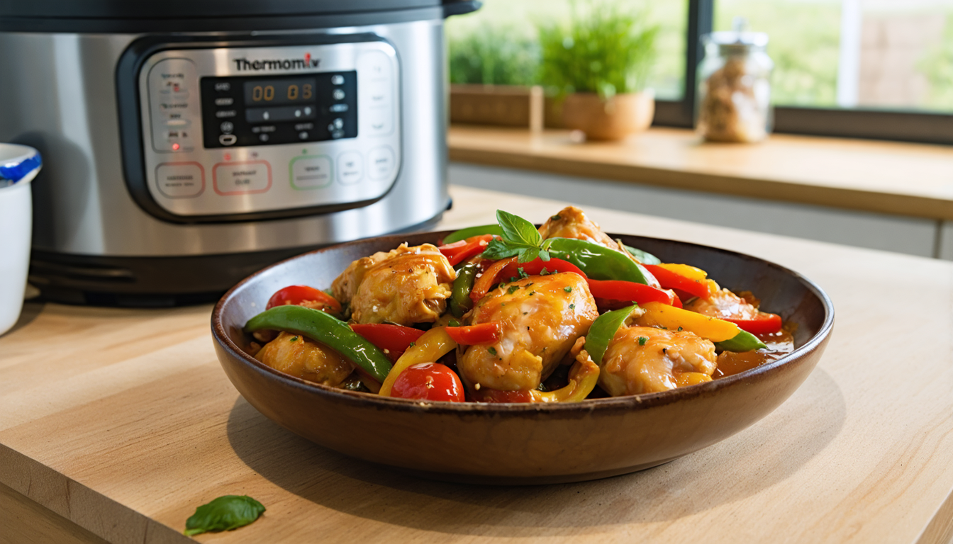 découvrez notre recette rapide de poulet basquaise au thermomix, un plat savoureux et facile à préparer en seulement 20 minutes pour un repas gourmand et express.
