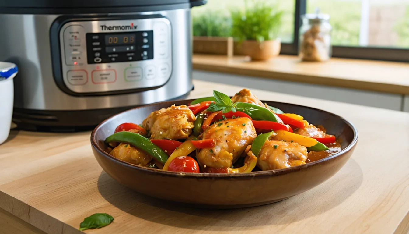découvrez notre recette rapide de poulet basquaise au thermomix, un plat savoureux et facile à préparer en seulement 20 minutes pour un repas gourmand et express.