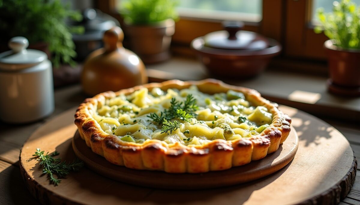 Délicieuse tarte aux poireaux fondants et au fromage bleu savoureux