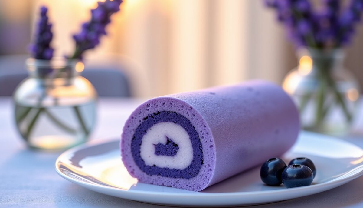 Délice roulé : une mousse aérienne aux myrtilles en sensation