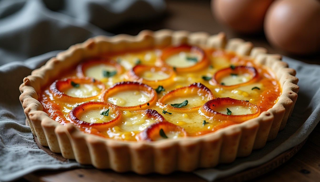 Quiche délicate aux oignons caramélisés et chèvre fondant : une recette gourmande et légère