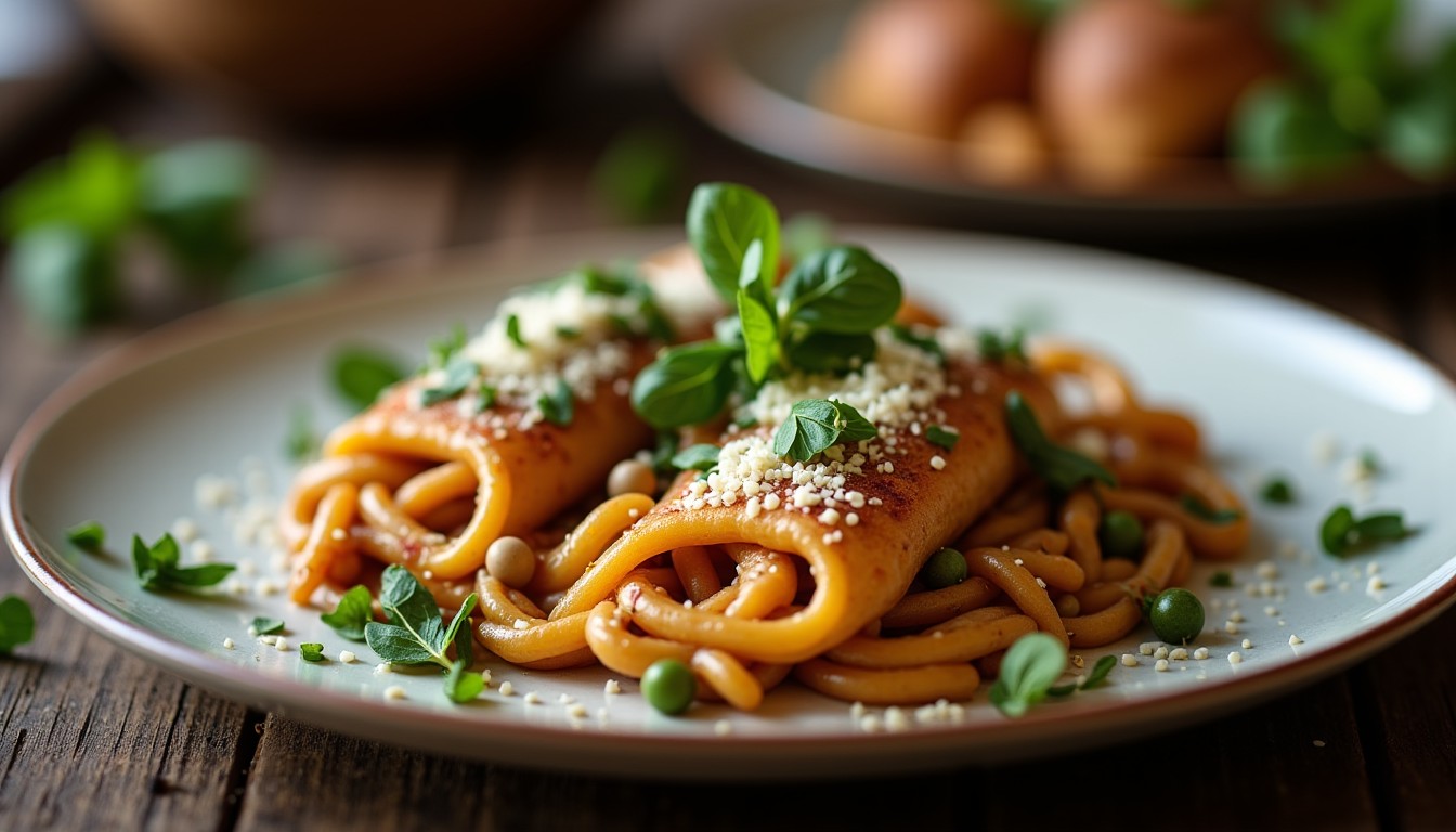 Tagliatelles gourmandes aux lentilles, potiron fondant et éclats de Roquefort