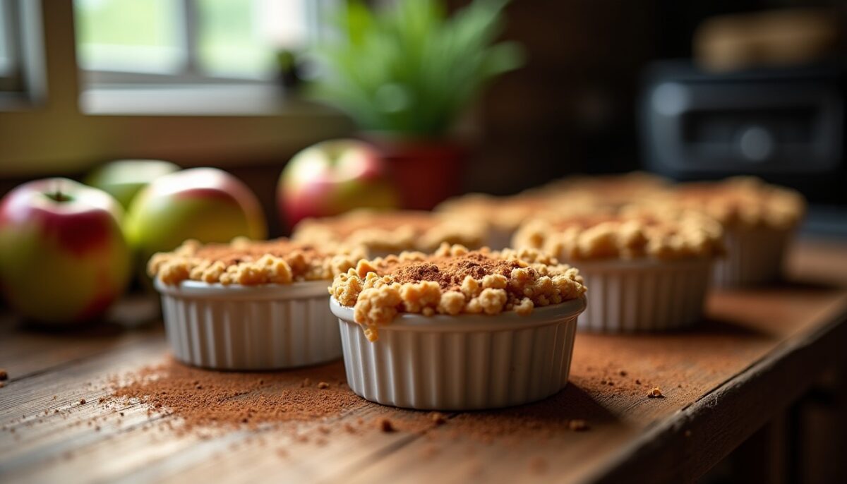 Délicieux mini crumbles légers aux pommes épicées à la cannelle